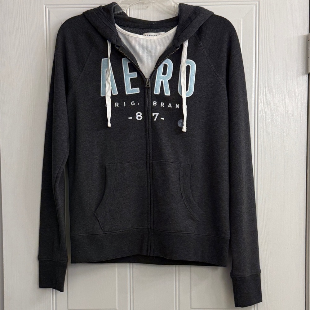 Aeropostale Gray and Light Teal Zip Hooded Sweatshirt Size S NWT